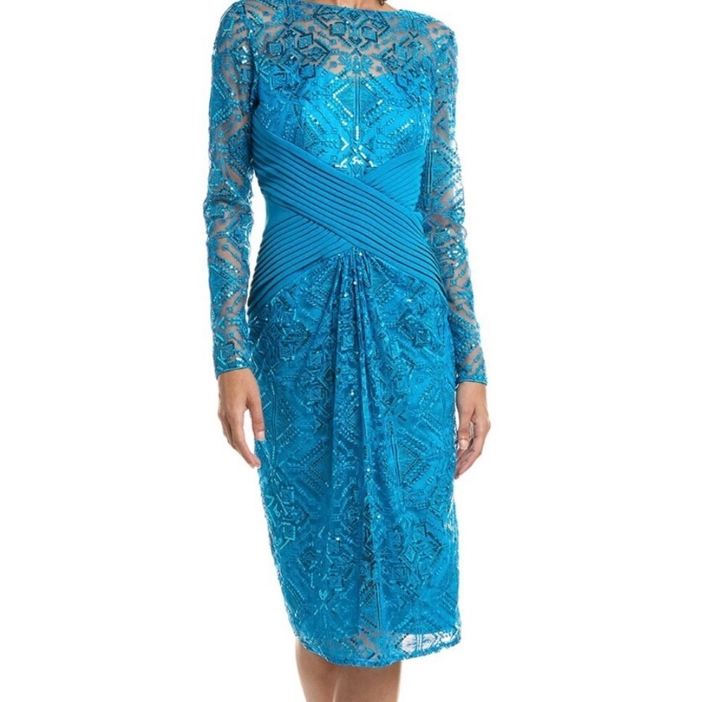 NWT Tadashi Shoji Turquoise Lace Long Sleeve Sequin Dress sz6